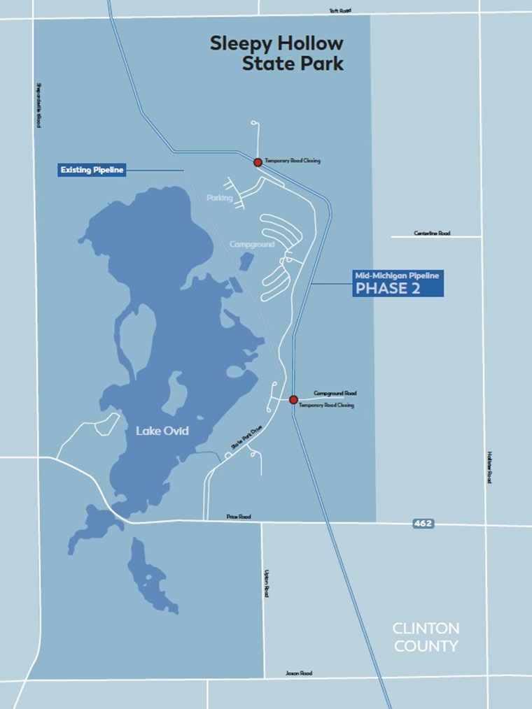 Detail of Phase 1 of the Mid-Michigan natural gas pipeline replacement project, as it passes through the Waterloo State Recreation Area and Pinckney Recreation Area.